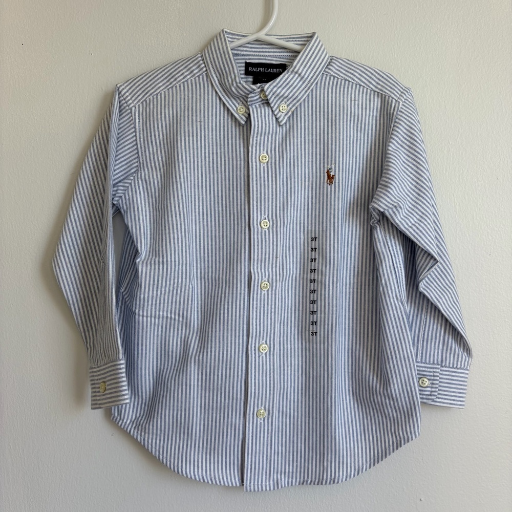 Ralph Lauren Kids White and Blue Striped Button Down Shirt